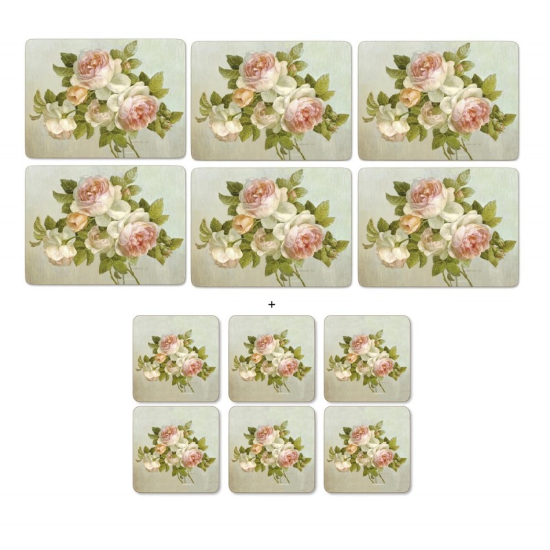 Pimpernel Antique Roses 6 tablemats and 6 coasters