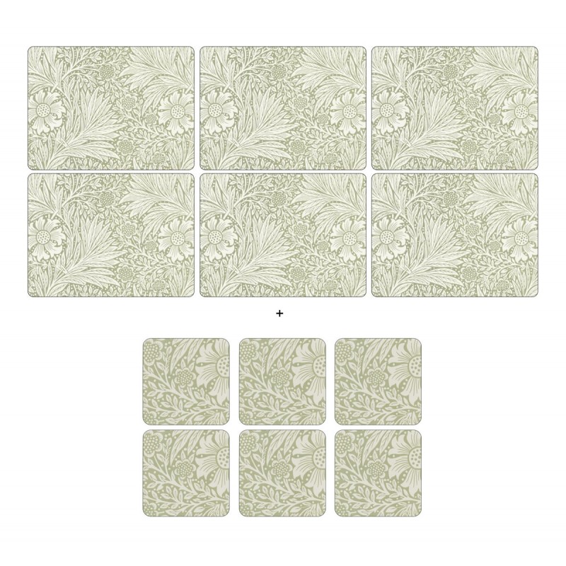 Morris and Co Marigold Green 6 table mats and 6 coasters
