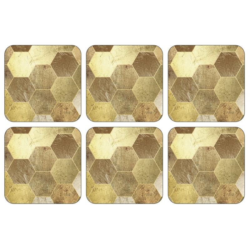 Plymouth Pottery Golden Repeat set of six drinks Coasters