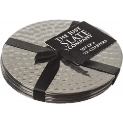 Just Slate Flat Hammered Stainless Steel Round Drinks Coasters