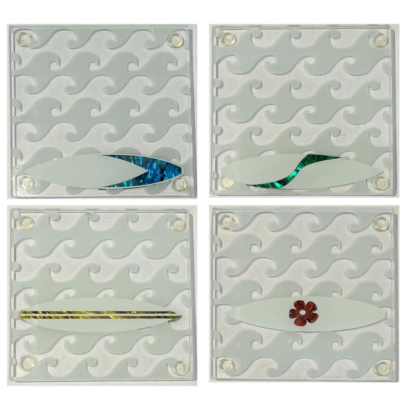 Jason Smashing Glass Surfboards drinks coasters all four surfing designs